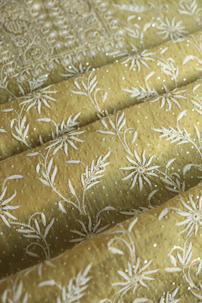Camel Yellow Noor Organza Banarasi Silk Chikankari Unstitched Kurta Dupatta Set