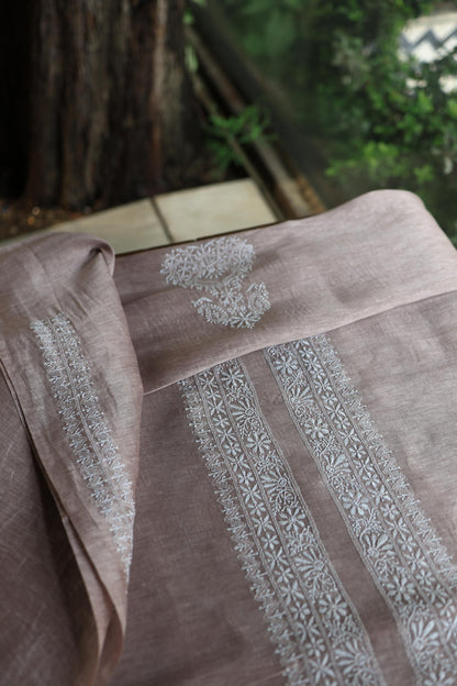 Carbon Grey Linen Chikankari Unstitched Men's Kurtas Fabric