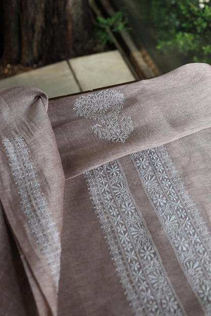 Carbon Grey Linen Chikankari Unstitched Men's Kurtas Fabric