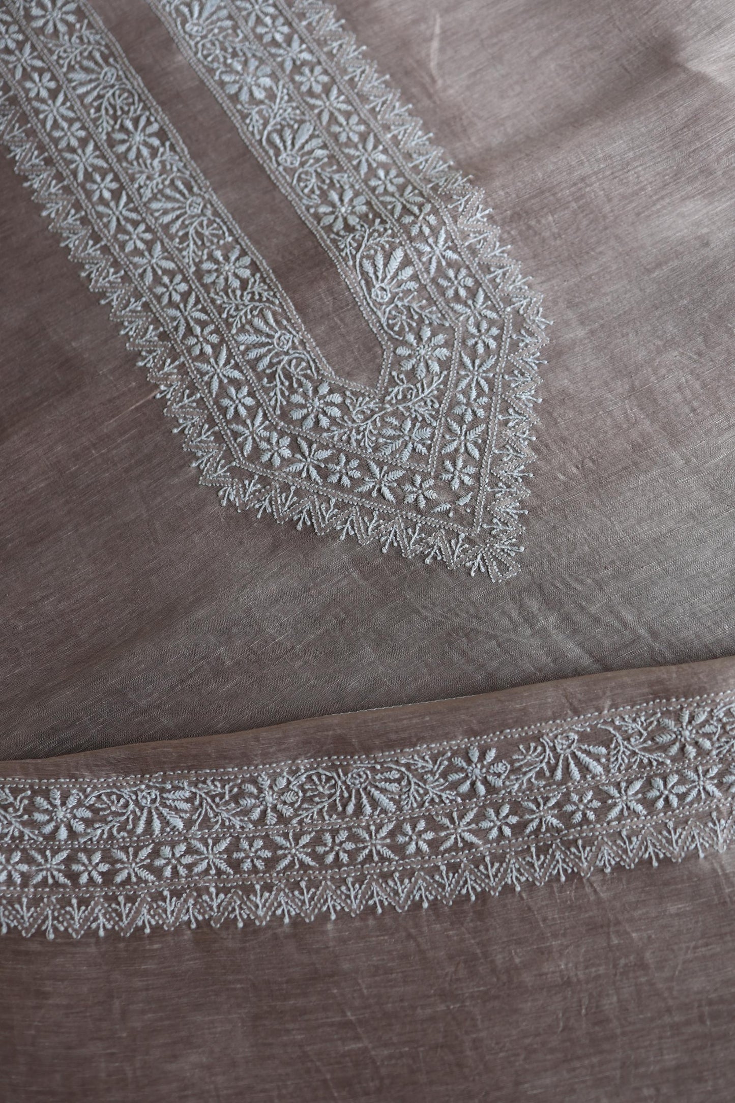 Carbon Grey Linen Chikankari Unstitched Men's Kurtas Fabric