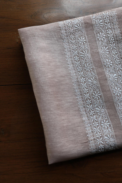 Carbon Grey Linen Chikankari Unstitched Men's Kurtas Fabric