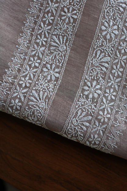Carbon Grey Linen Chikankari Unstitched Men's Kurtas Fabric