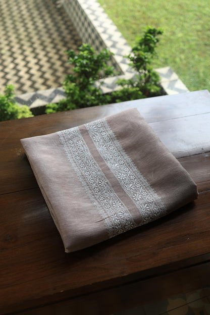 Carbon Grey Linen Chikankari Unstitched Men's Kurtas Fabric