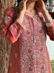 Carrot Pink Mul Chanderi Mukaish Kamdani Chikankari Stitched Kurta Dupatta Set