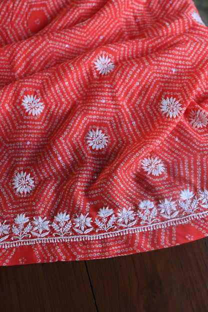 Carrot Pink Muslin Chikankari Kurta Fabric