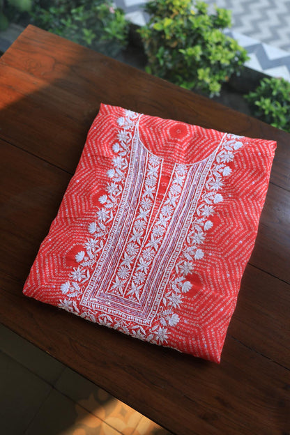 Carrot Pink Muslin Chikankari Kurta Fabric