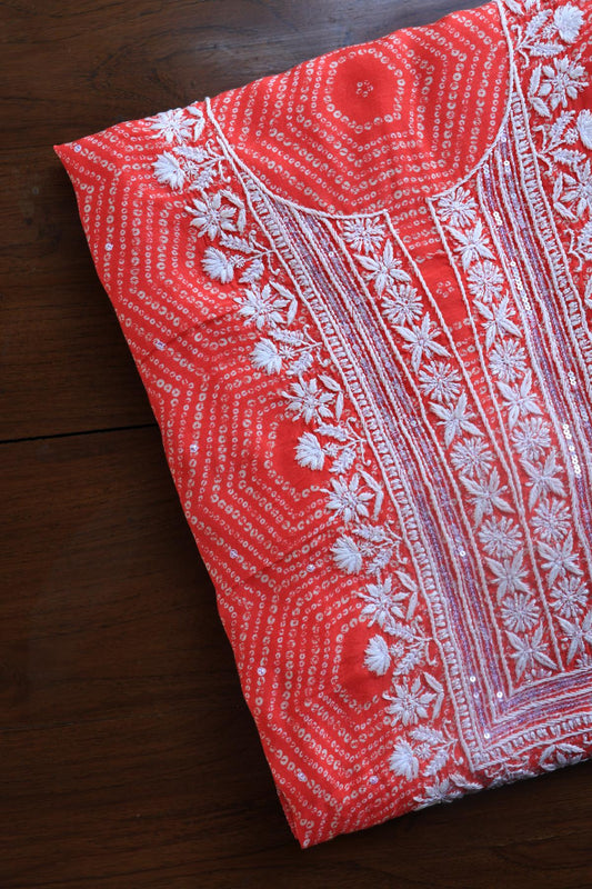 Carrot Pink Muslin Chikankari Kurta Fabric