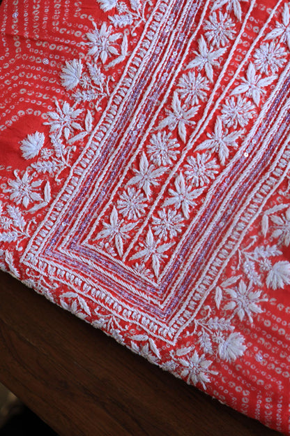 Carrot Pink Muslin Chikankari Kurta Fabric