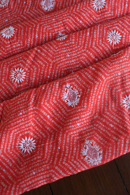 Carrot Pink Muslin Chikankari Kurta Fabric