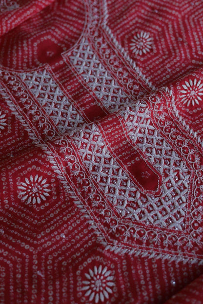Carrot Pink Muslin Chikankari Unstitched Kurta Fabric