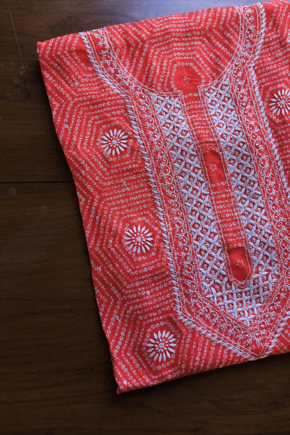 Carrot Pink Muslin Chikankari Unstitched Kurta Fabric