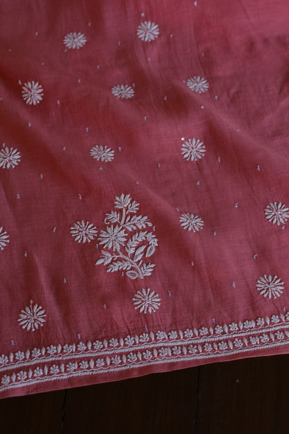 Carrot Pink Shade  Malmal Pearl Work Chikankari Fabrics