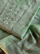 Cascade Green Shade Mal Cotton Fine Chikankari With Kamdani Work Unstitched Fabric