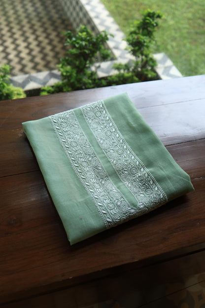Cascade Green Shade Mulmul Chikankari Unstitched Men's Kurtas Fabric