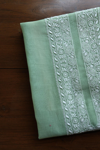 Cascade Green Shade Mulmul Chikankari Unstitched Men's Kurtas Fabric