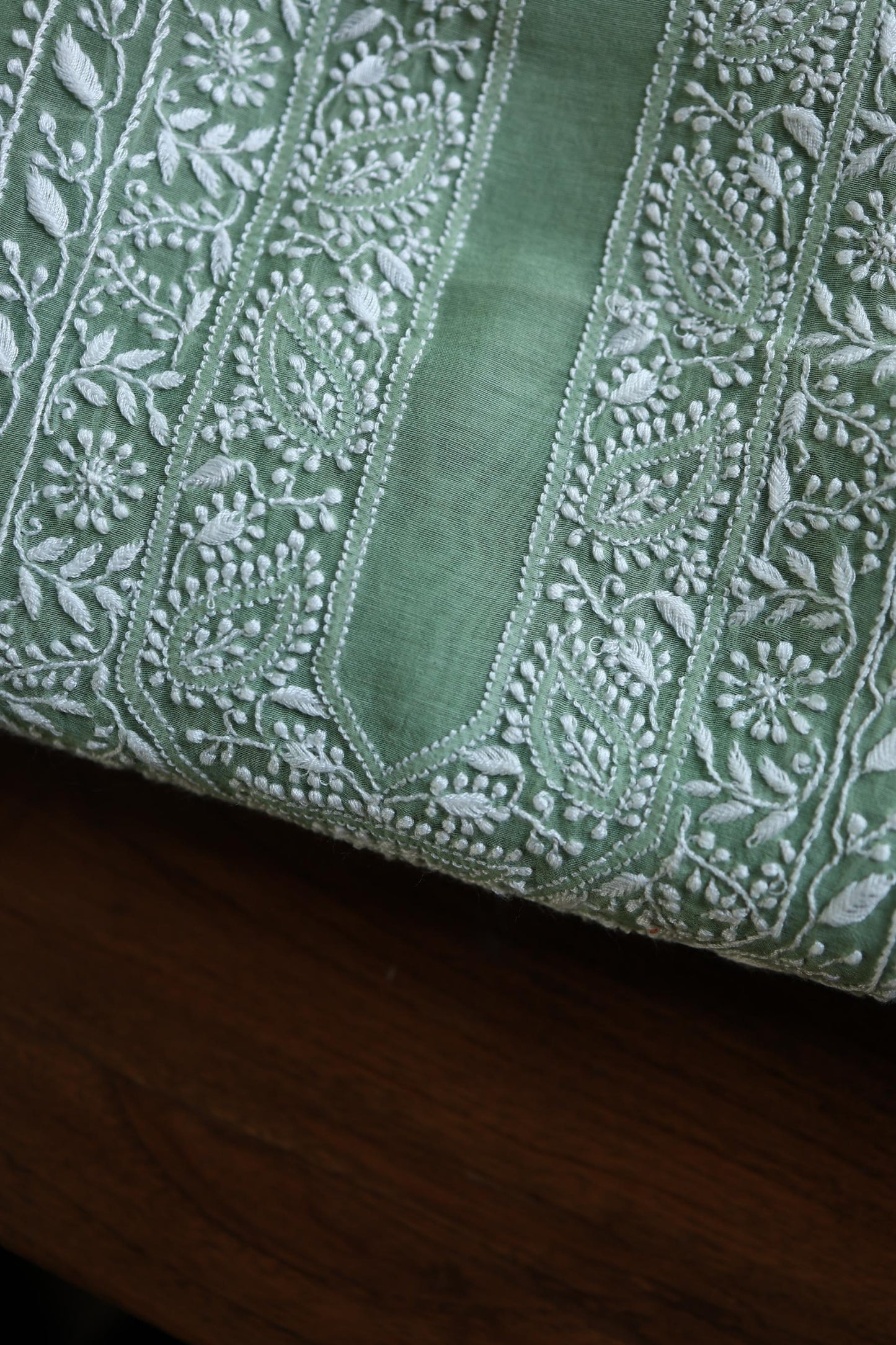 Cascade Green Shade Mulmul Chikankari Unstitched Men's Kurtas Fabric