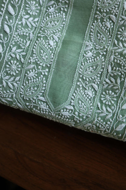 Cascade Green Shade Mulmul Chikankari Unstitched Men's Kurtas Fabric