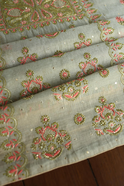 Cement Green Shade Tissue Silk Chikankari Unstitched Fabric