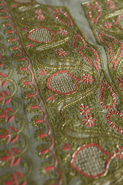 Cement Green Shade Tissue Silk Chikankari Unstitched Fabric