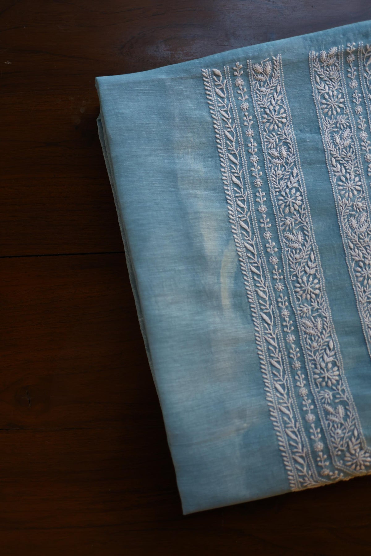 Blue Linen Chikankari Unstitched Men's Kurta Fabric