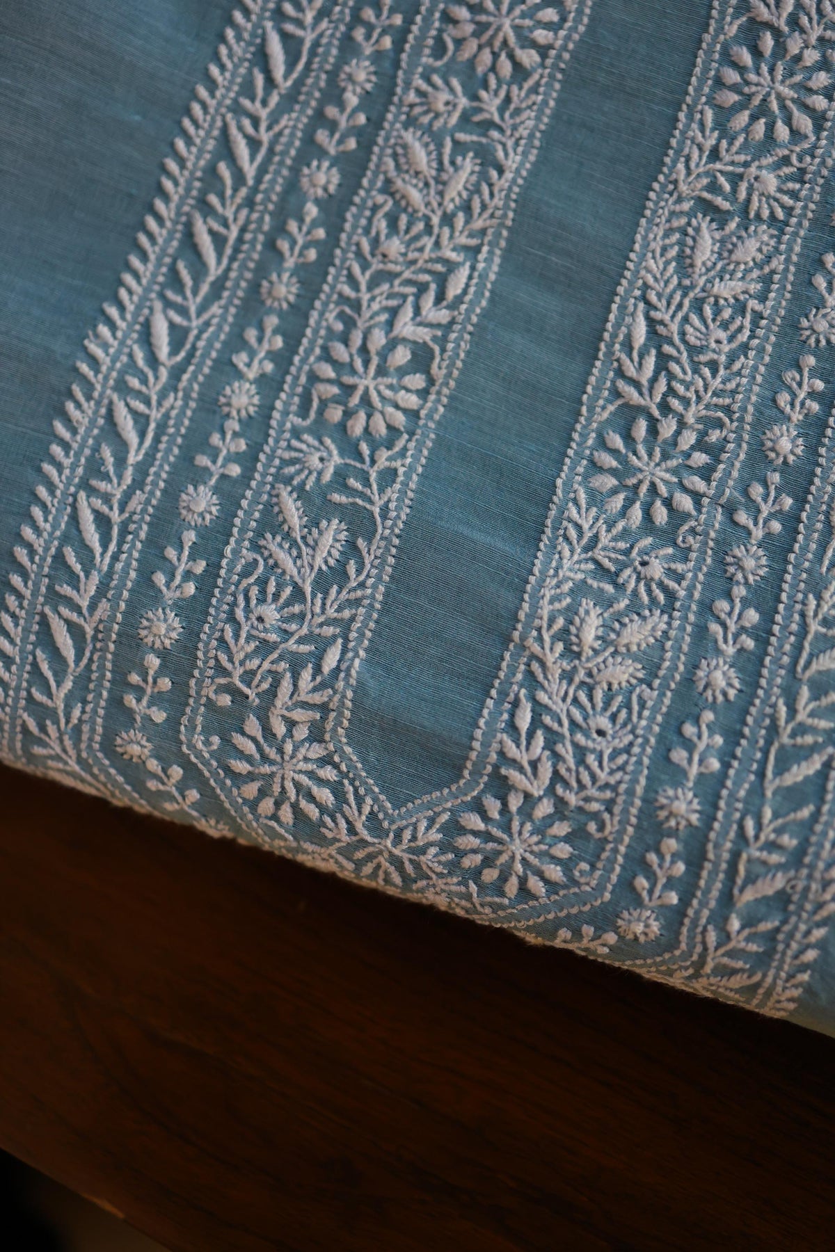 Blue Linen Chikankari Unstitched Men's Kurta Fabric