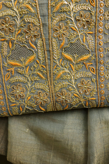 Cement Grey Shade Tissue Silk Chikankari Unstitched Fabric