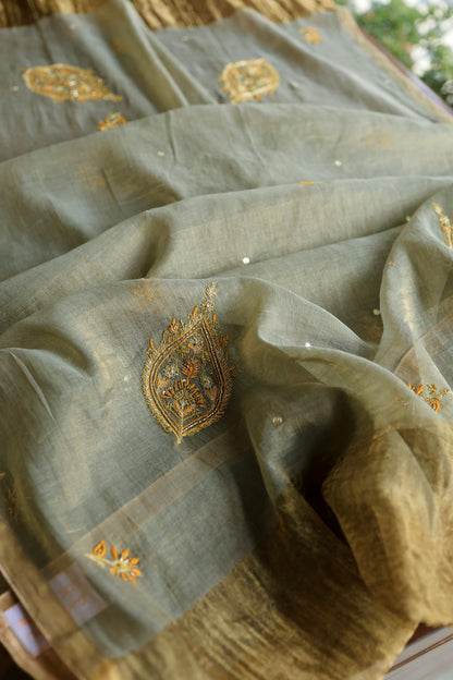 Cement Grey Shade Tissue Silk Chikankari Unstitched Fabric