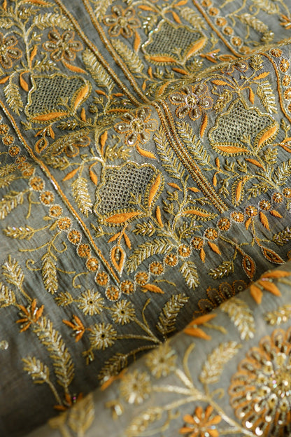 Cement Grey Shade Tissue Silk Chikankari Unstitched Fabric