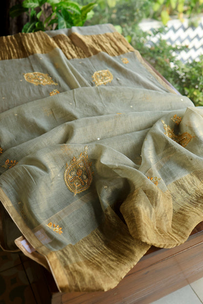 Cement Grey Shade Tissue Silk Chikankari Unstitched Fabric