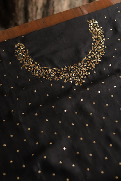Black Chanderi Silk Mukaish Badla Unstitched Fabrics
