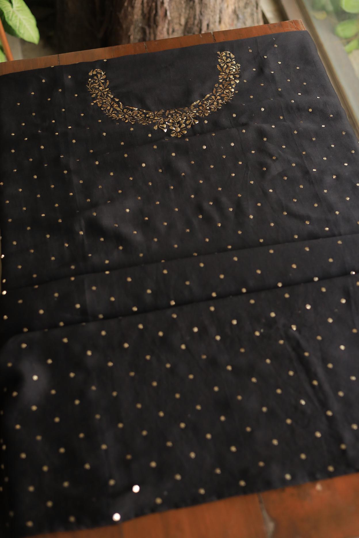 Black Chanderi Silk Mukaish Badla Unstitched Fabrics