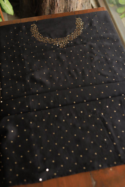 Black Chanderi Silk Mukaish Badla Unstitched Fabrics