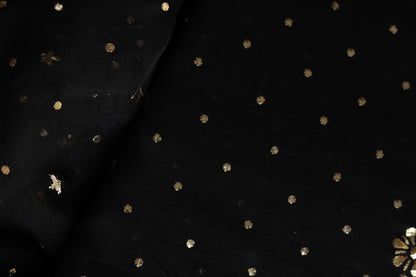 Black Chanderi Silk Mukaish Badla Unstitched Fabrics
