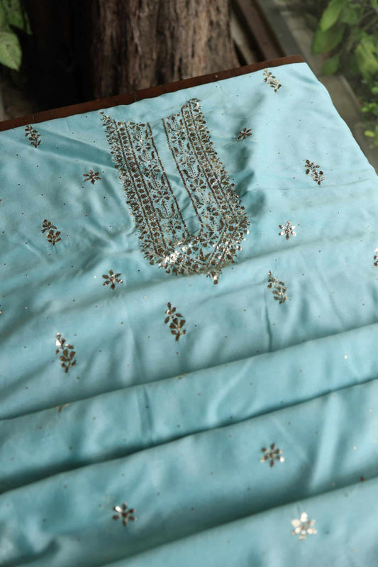 Sea Green Chanderi Mukaish Badla Unstitched Chikankari Unisex Kurtas