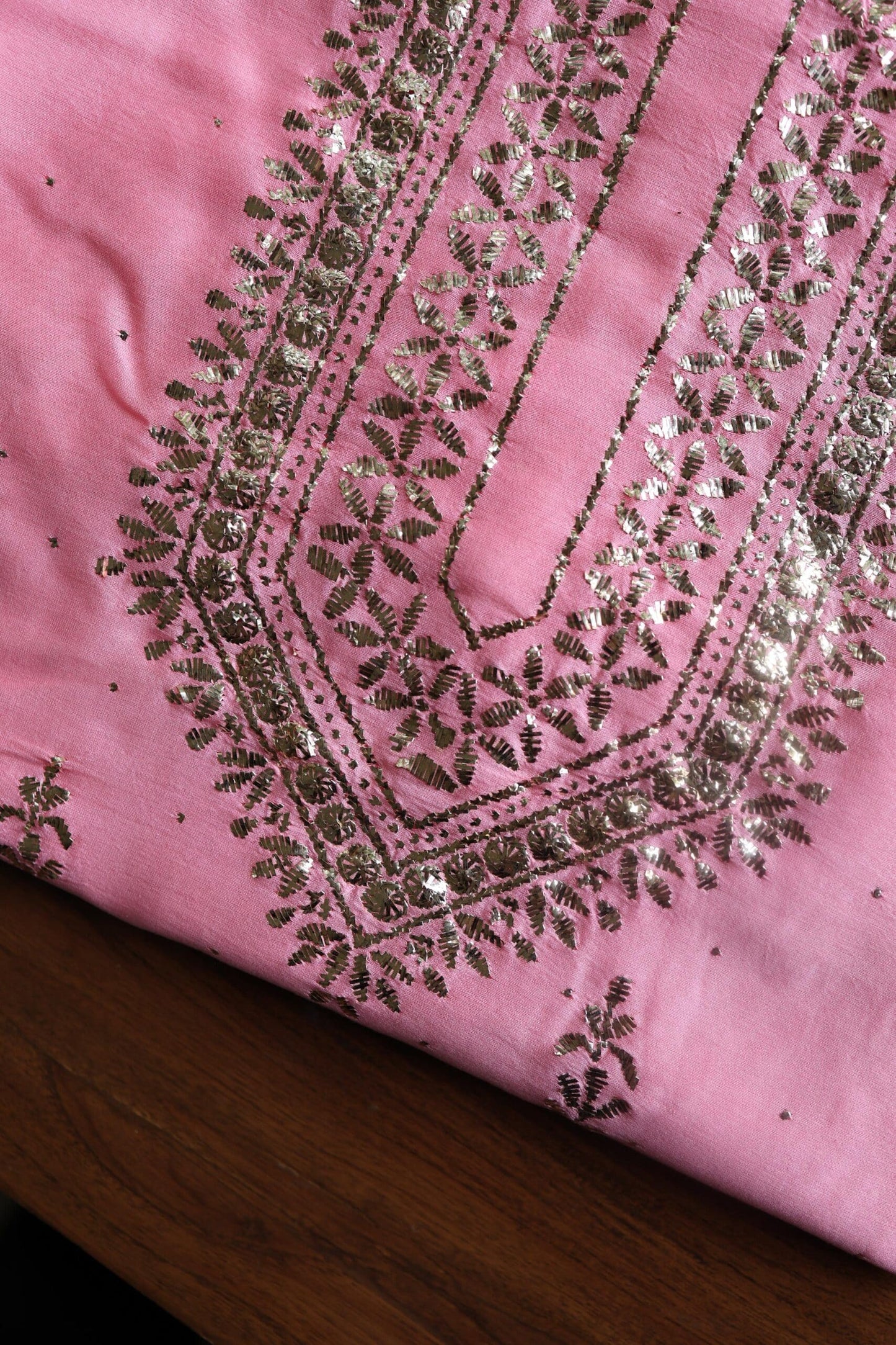 Pink Chanderi Mukaish Badla Unstitched Chikankari Unisex Kurtas