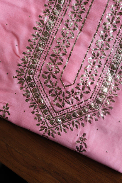Pink Chanderi Mukaish Badla Unstitched Chikankari Unisex Kurtas