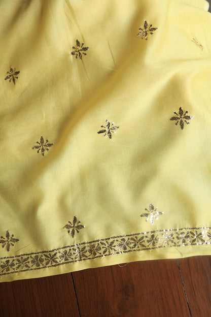 Yellow Chanderi Mukaish Badla Unstitched Chikankari Unisex Kurtas