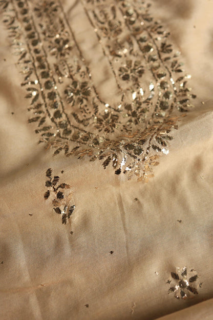Natural Beige Chanderi Mukaish Badla Unstitched Chikankari Unisex Kurtas