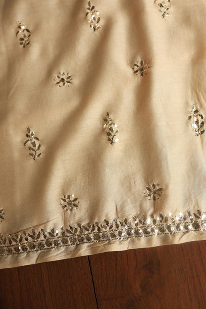 Natural Beige Chanderi Mukaish Badla Unstitched Chikankari Unisex Kurtas
