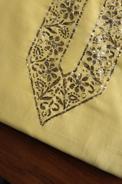 Yellow Chanderi Mukaish Badla Unstitched Chikankari Unisex Kurtas
