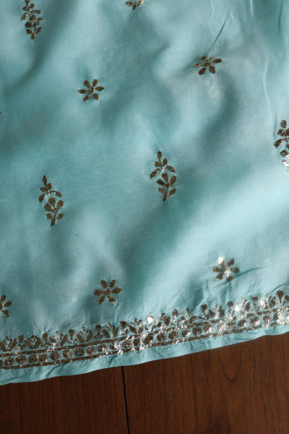 Sea Green Chanderi Mukaish Badla Unstitched Chikankari Unisex Kurtas