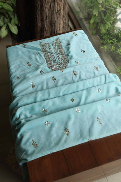 Sea Green Chanderi Mukaish Badla Unstitched Chikankari Unisex Kurtas