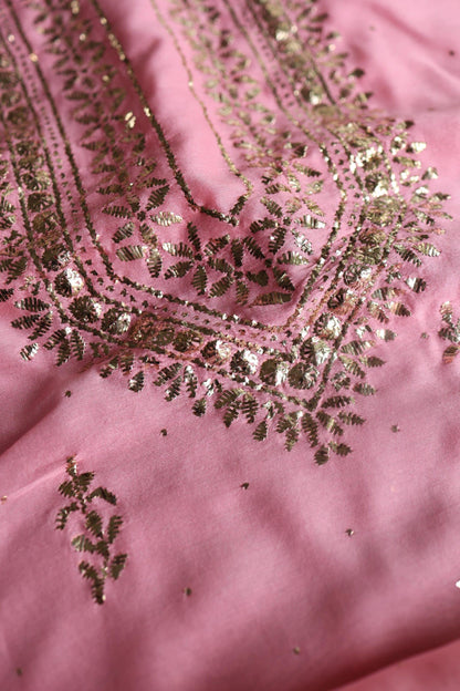 Pink Chanderi Mukaish Badla Unstitched Chikankari Unisex Kurtas