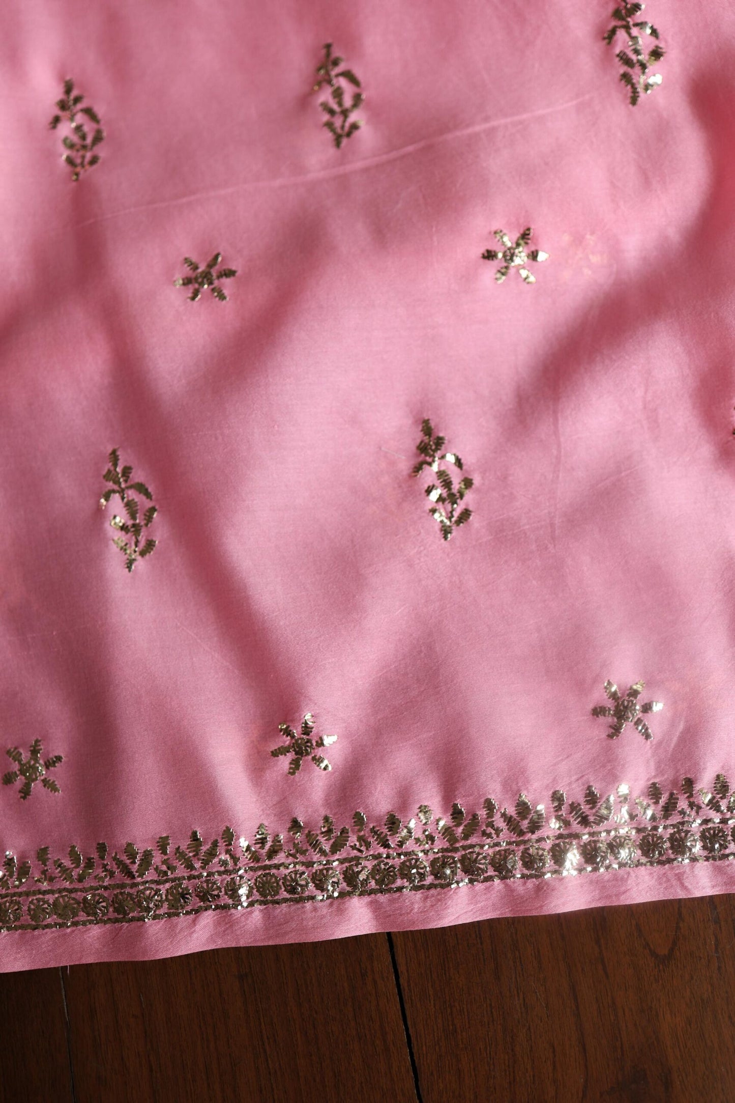 Pink Chanderi Mukaish Badla Unstitched Chikankari Unisex Kurtas