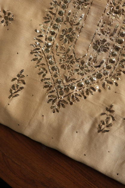 Natural Beige Chanderi Mukaish Badla Unstitched Chikankari Unisex Kurtas