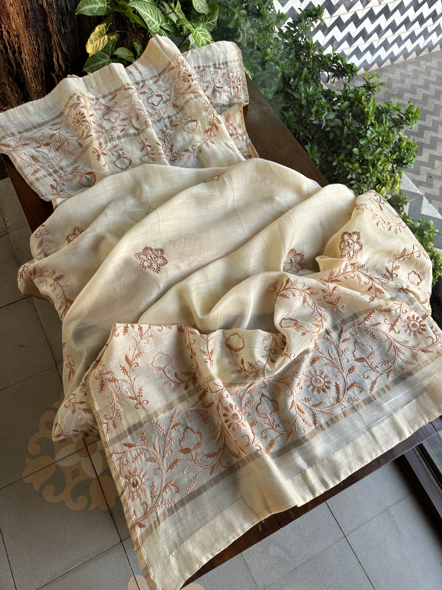 Chanderi Chikankari Dupatta