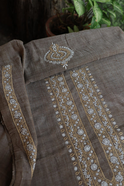 Charcoal Grey Shade Malkha Handspun Khadi Kurtas Unisex Fabric