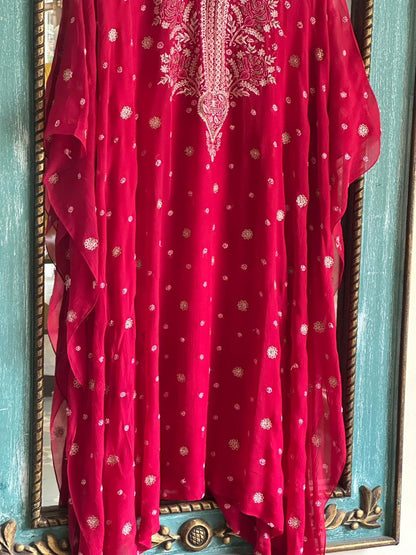 Cherry Red | Chiffon Chikankari Kaftan
