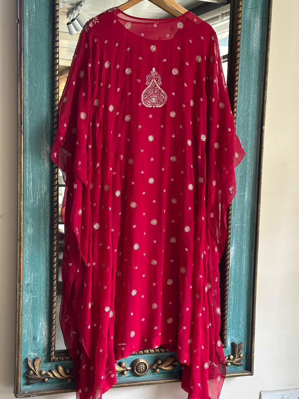 Cherry Red | Chiffon Chikankari Kaftan