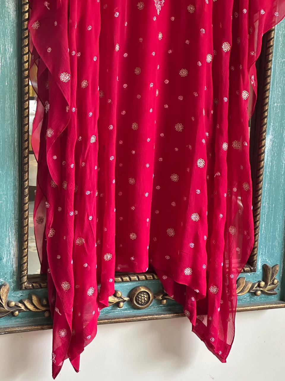 Cherry Red | Chiffon Chikankari Kaftan